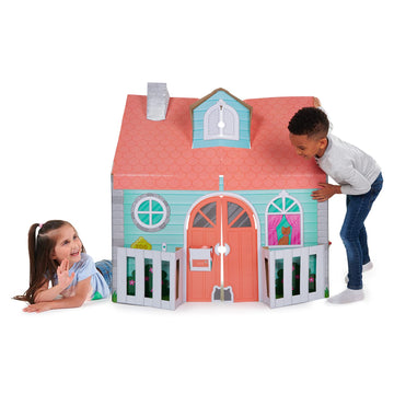 Pop2Play Kids Playhouse – Sturdy And Eco-Friendly Carboard House Folds Flat For Easy Storage – Role Play Toy For Girls And Boys
