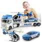 ANJARU Police Toys Vehicle Truck Playset - 25" Push & Go with Mini Car & Helicopter - Plastic - Police Trailer - Model 666-69F