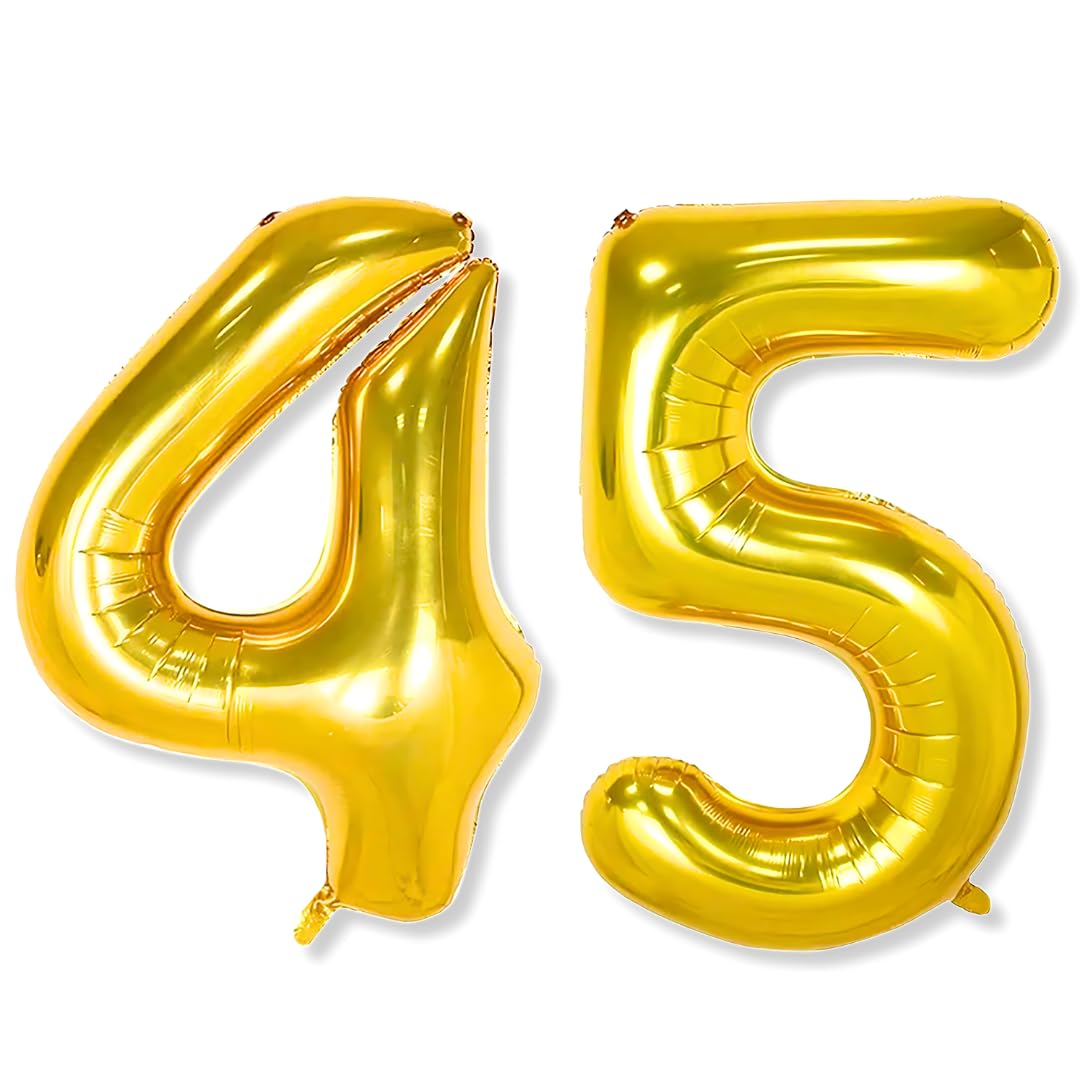 Flyloons 45 number Golden Foil Balloon 16 inch Size Birthday Decoration Items Pack of 2 | 45th Year Balloons | Forty Five