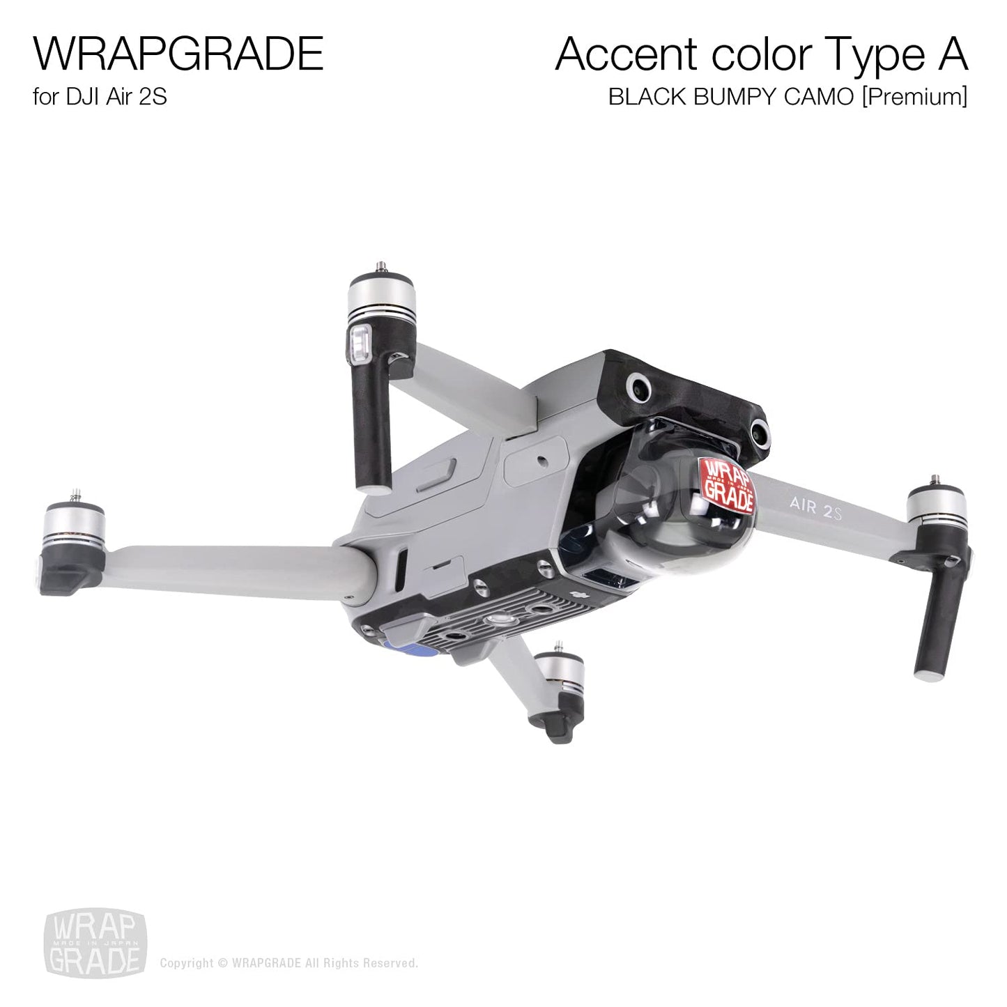 Wrapgrade Skin Compatible With Dji Air 2S | Accent Color A (Black Bumpy Camo)