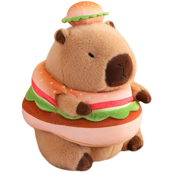 Elainren Kawaii Hamburger Capybara Plush Toy Ultra-Soft Stuffed Capybara Wearing Burger Costume,Cute Cheeseburger Guinea Pig Plu