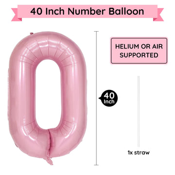 Paticool 40 Inch Pink Number Balloon 0, Large Number Foil Mylar Balloons For Birthday Party Celebration Decorations Supplies, Di