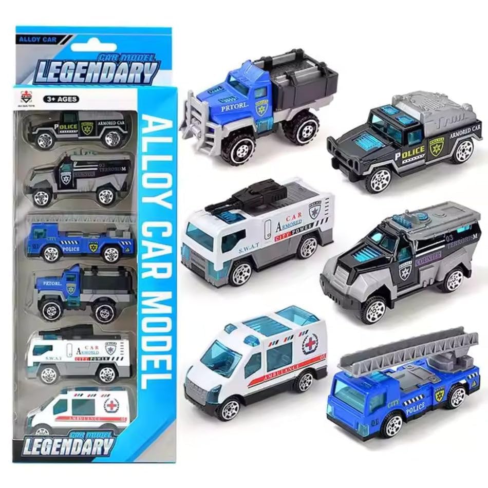 Sky Tech Police Alloy Car Model Metal Cars 6 Pcs Vehicles, Racing Cars Play Set For Toddlers,Boys Die-Cast Car Set, Birthday Dec