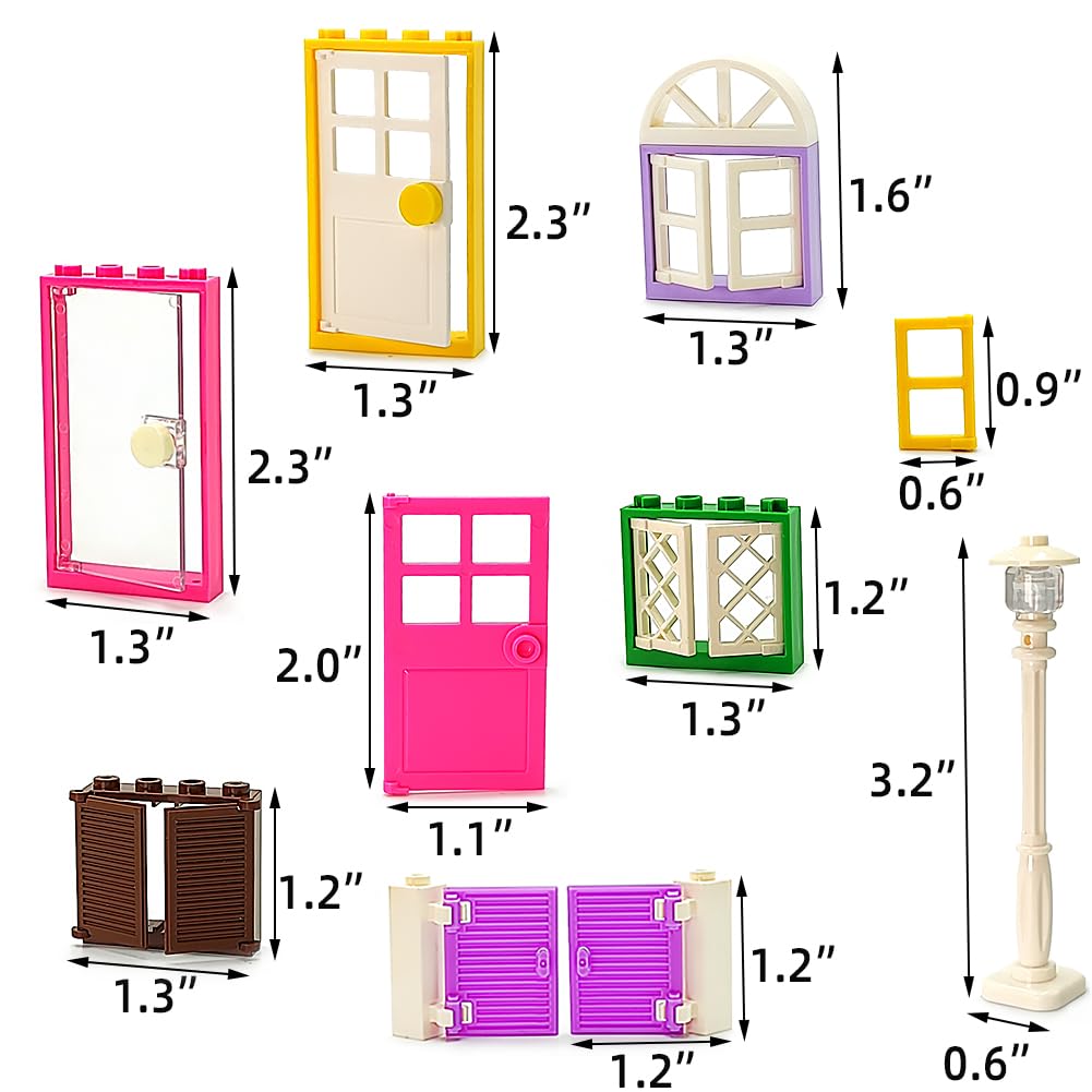 110 Pieces Doors,Windows,Fencesand Light For Moc Creative Building Blocktoys Set Street House Decoration Compatible With Classic Brick For Kids Age 6 8 10 12 Years