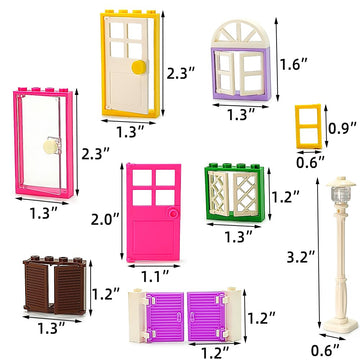110 Pieces Doors,Windows,Fencesand Light For Moc Creative Building Blocktoys Set Street House Decoration Compatible With Classic Brick For Kids Age 6 8 10 12 Years