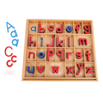 Je Joue Montessori Letter Work Learning Materials Wooden Small Moveable Alphabet Language Objects With Box (Red & Blue)