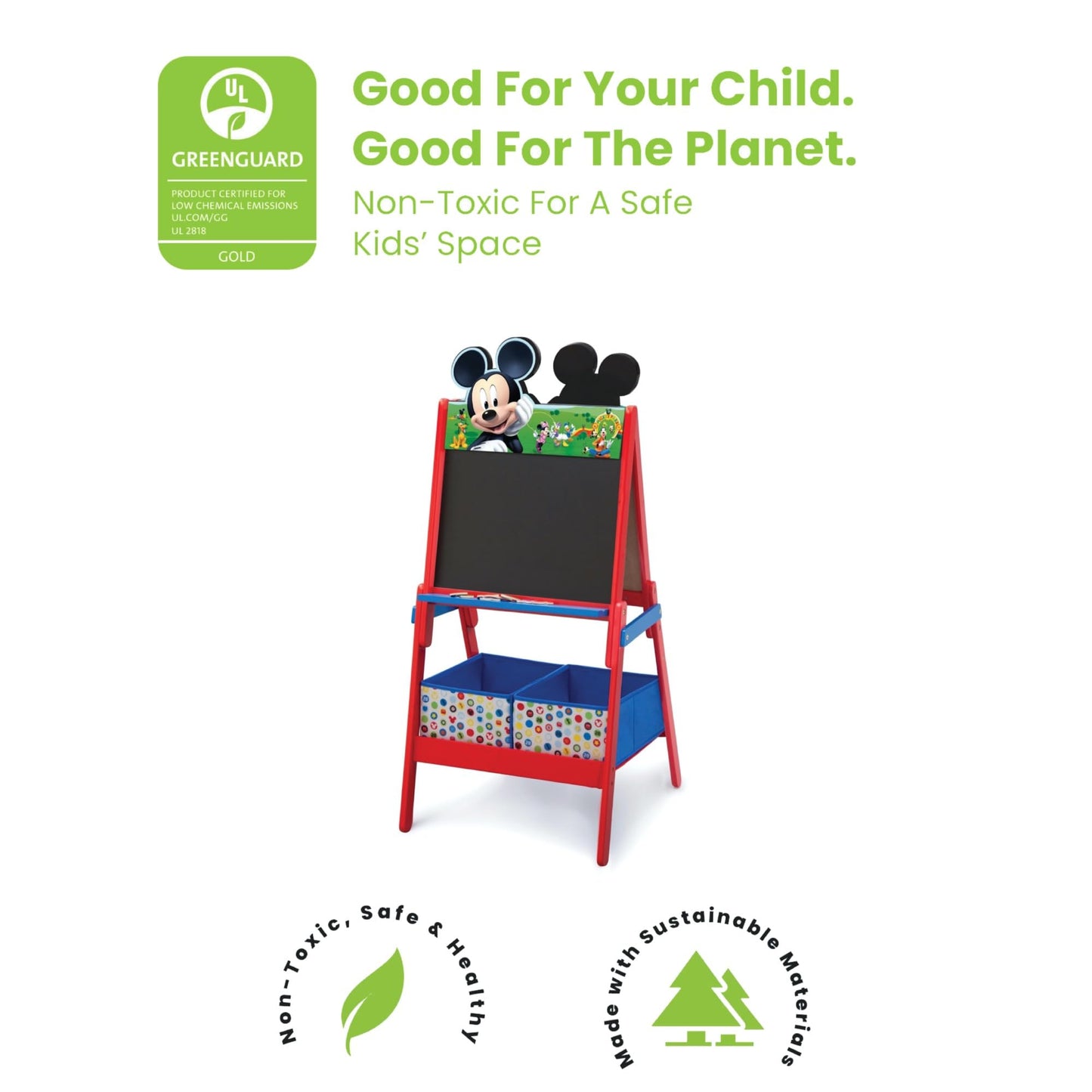Delta Children Wooden Double-Sided Easel with Storage - Greenguard Gold Certified, Disney Mickey Mouse