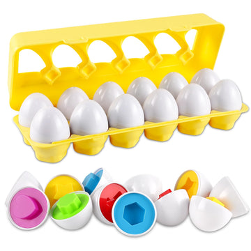 Looikoos Matching Egg Toy Set - 12 Play Eggs Toddler Toys Educational Color And Number Recognition Skills Learning Egg Game Puzzle For Toddlers