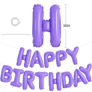 Toniful Light Purple Happy Birthday Balloons Banner 16 Inch Mylar Foil Letters Birthday Sign Banner Bunting Reusable For Girls B