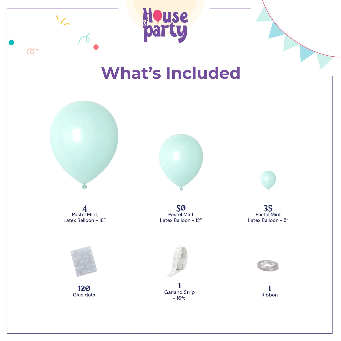 House Of Party Pastel Mint Balloon Garland - 90 Pcs | 5/12/18 Inch Mint Green Easter Balloons | Light Mint Balloons For Graduati