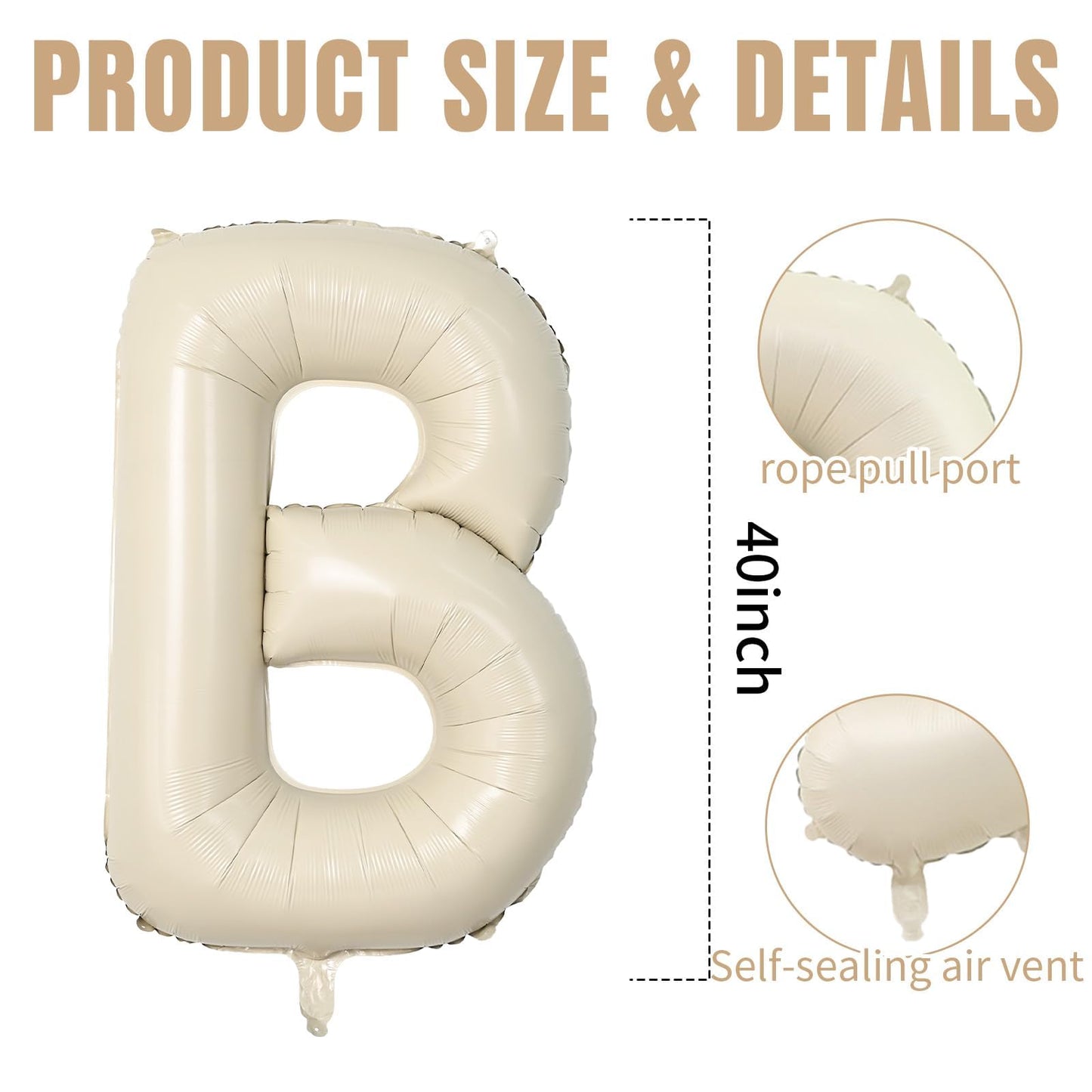 Wpensky 40 Inch Cream Letter Balloons - Large Foil B Balloons for Birthday & Wedding Decorations