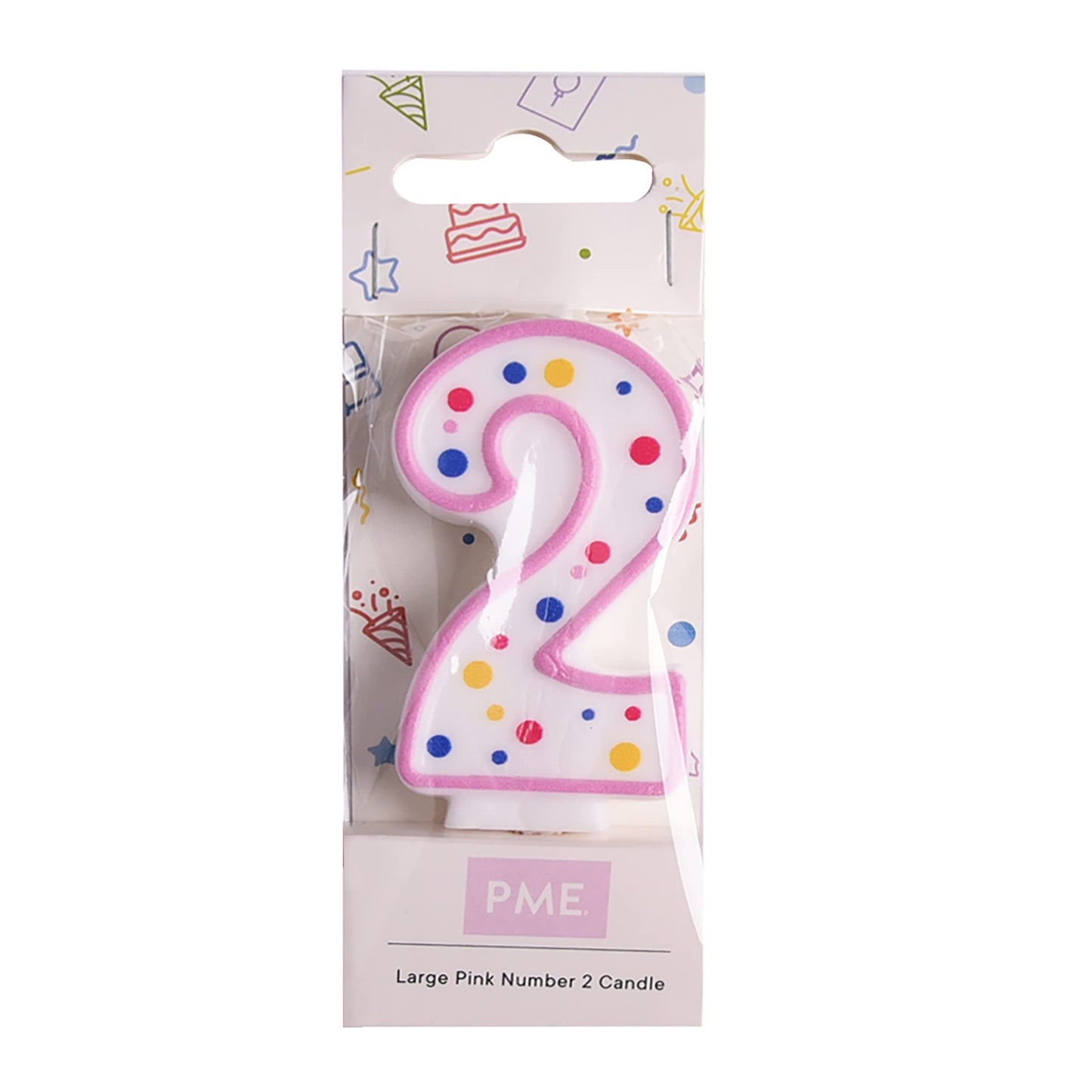 PME Pink Number 2 Candle - 2.5 inch Wax Birthday Candle in Pink