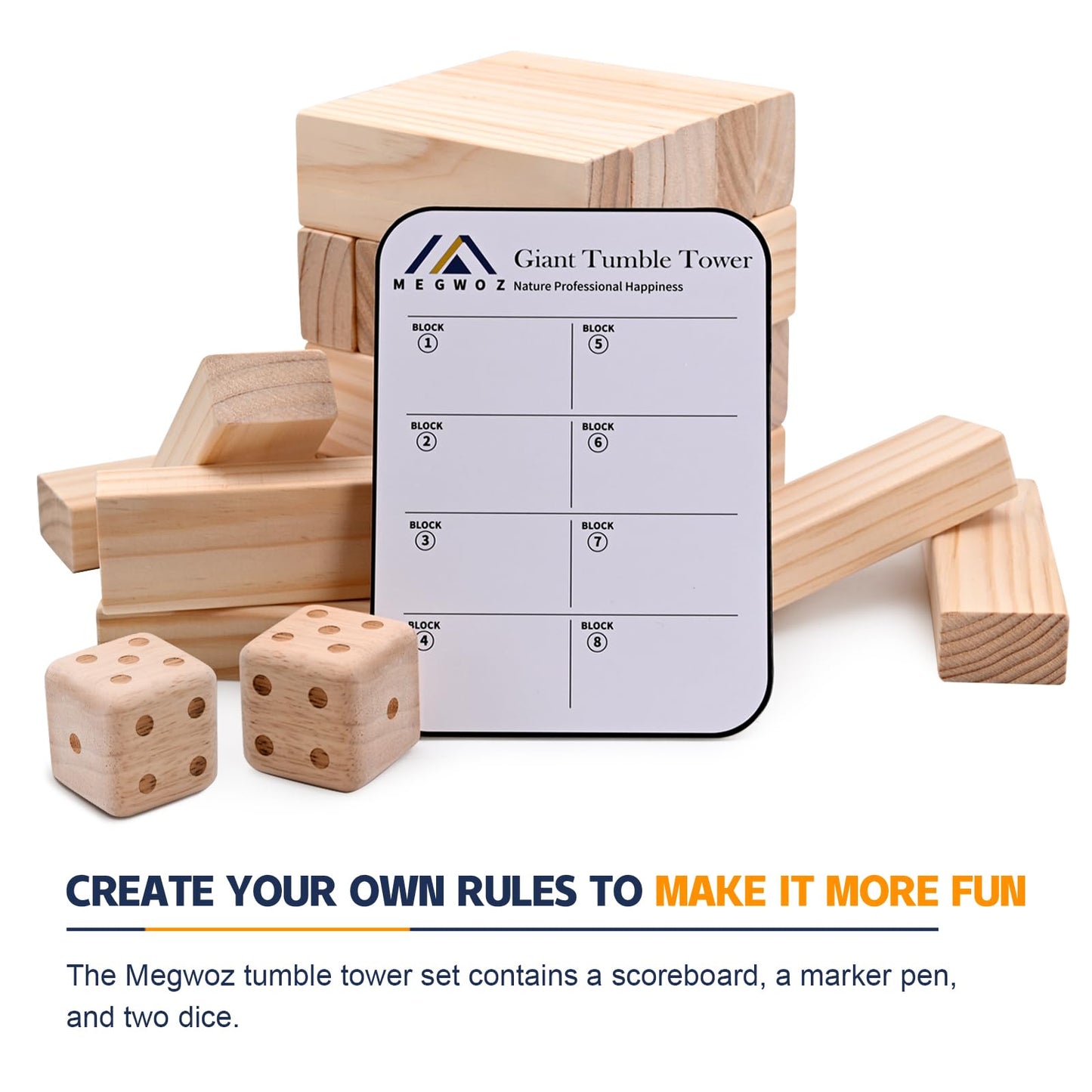 Megwoz Giant Tumble Tower Family Games For Kids And Adults 57 Blocks New Zealand Pine Wooden Blocks Stacking To Over 4.2Ft Family Games For Indoors Outdoors Games Yard Games For Family