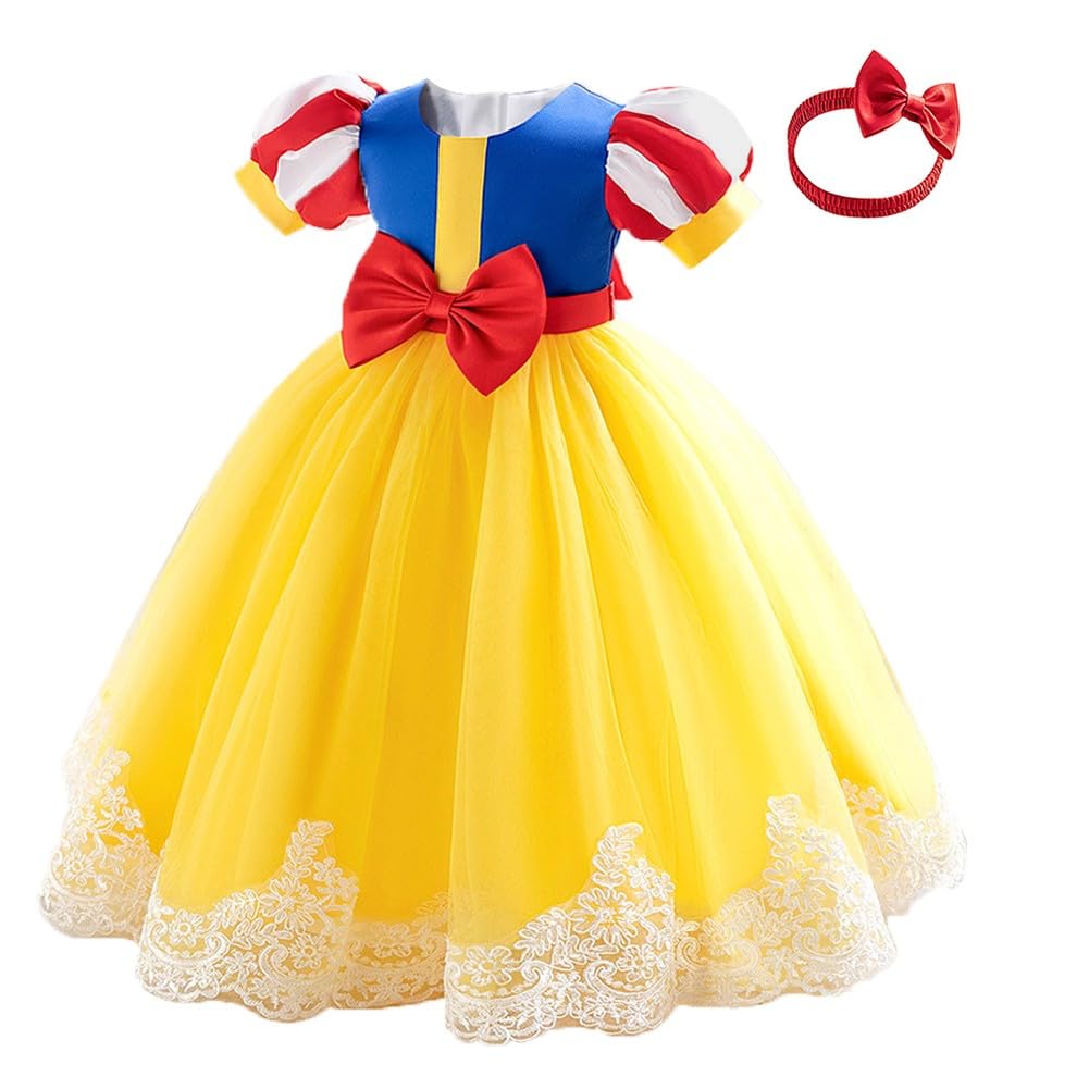 HOIZOSG Baby Girls Halloween Costume Snow White Bowknot Dress Christening Birthday Party Baptism Christmas Gown w/Headwear