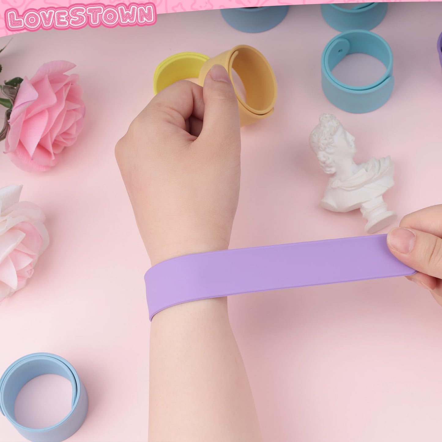 LovesTown 12PCS Silicone Slap Bracelets, Colorful Snap Bracelets Slap Bracelets Bulk for DIY Kids Gifts Classroom Prizes Party F