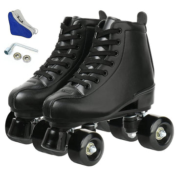 Women 'S Roller Skates Pu Leather High-Top Roller Skates Four-Wheel Roller Skates Shiny Roller Skates For Girls Unisex (Black Bl