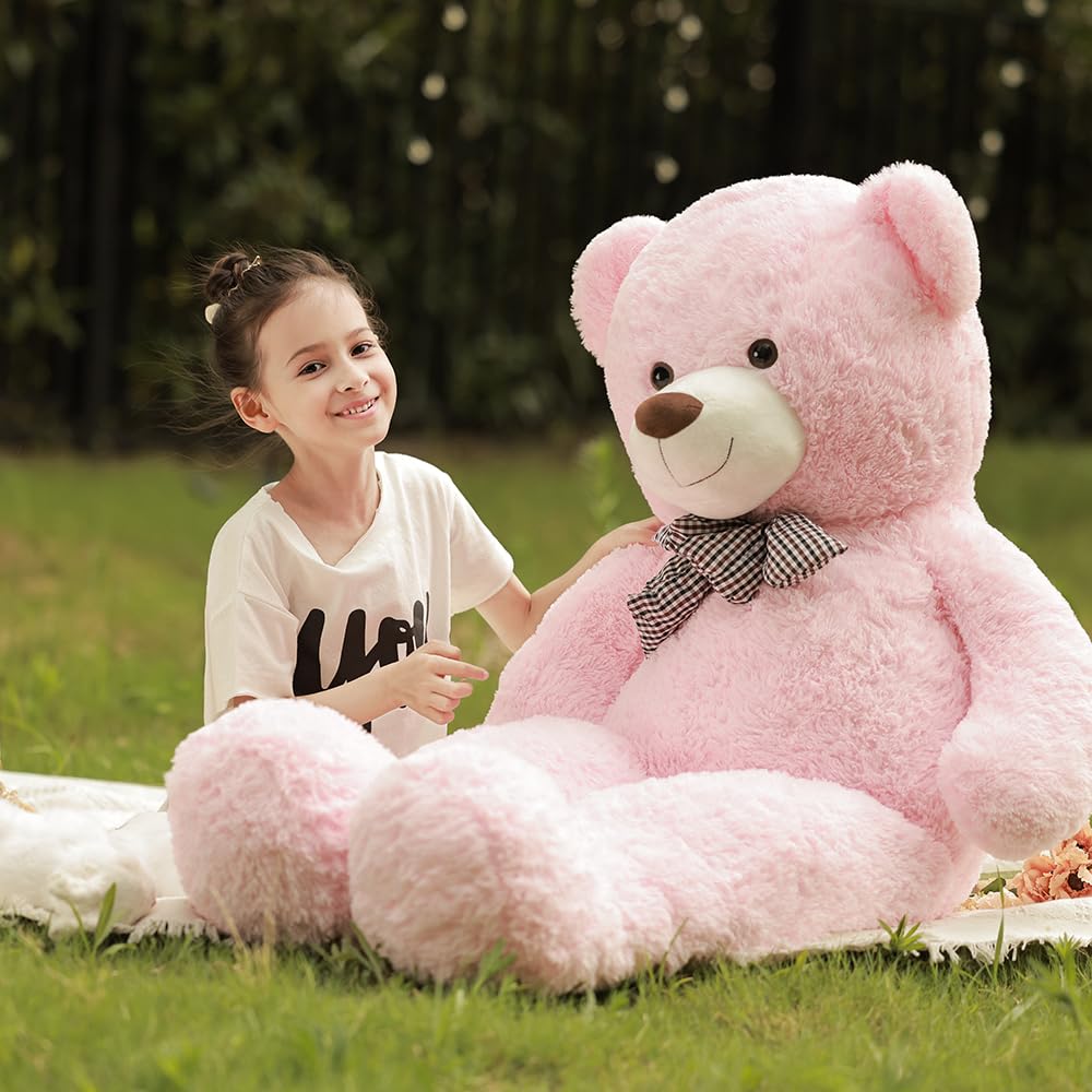 Poutmac 55 Inch Giant Teddy Bear Stuffed Animal Big Plush Pink Teddy Bear Valentine'S Gift For Girlfriend Soft Stuffed Bear Anim