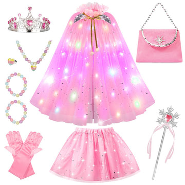 Meland Princess Dress Up For Girls, Light Up Princess Cape With Crown, Dress Up Clothes Birthday Gift For Girls Toys 3-8