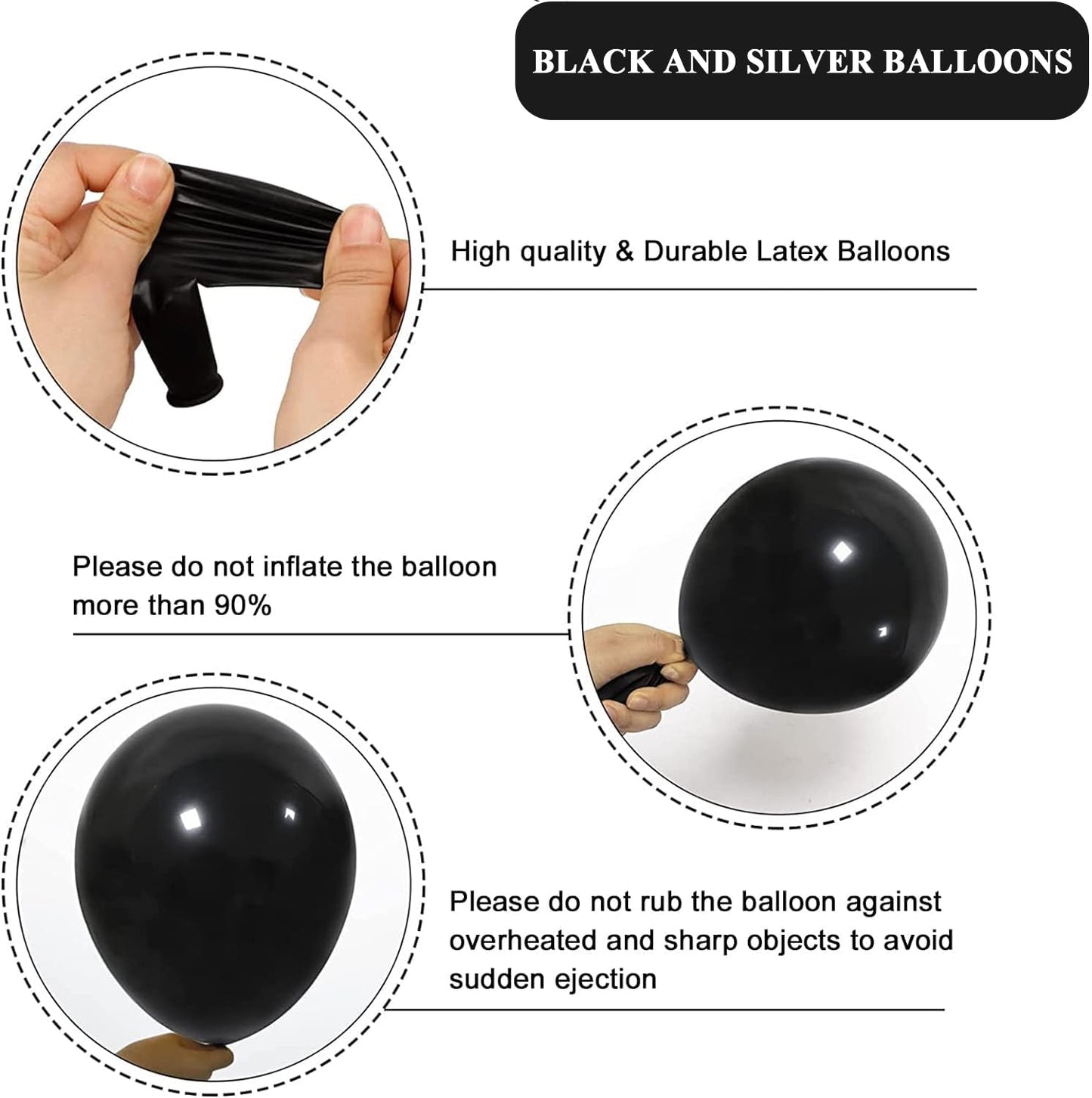 Black And Silver Balloons, 67Pcs 12 Inch Metallic Chrome Silver And Black Balloons For Birthday, Baby Shower, Wedding, And Engag