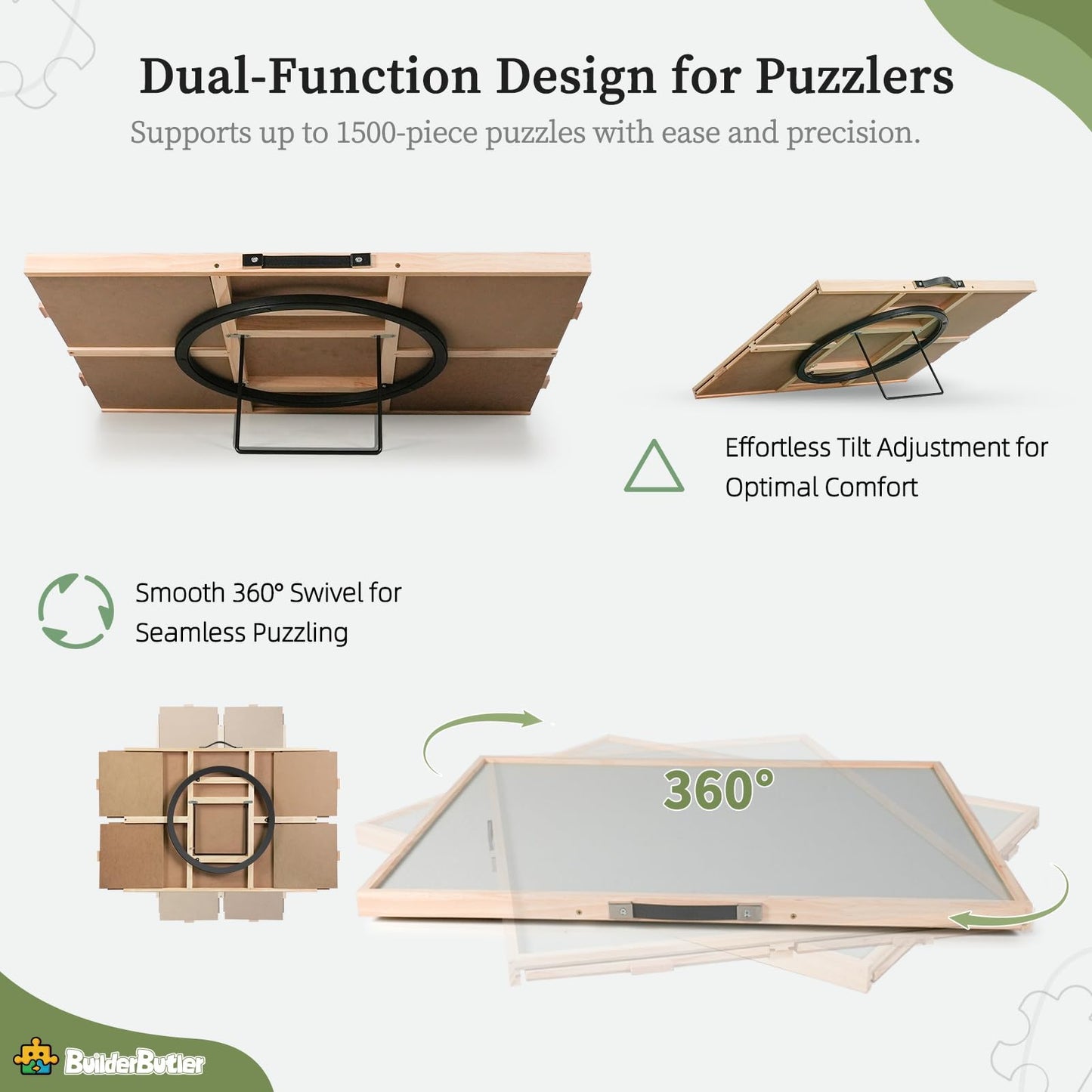 Builderbutler 1500 Pieces 2-In-1 Tilting & Rotating Puzzle Board, Portable Puzzle Table With 4 Drawers Cover,34.25'' X 25.2''