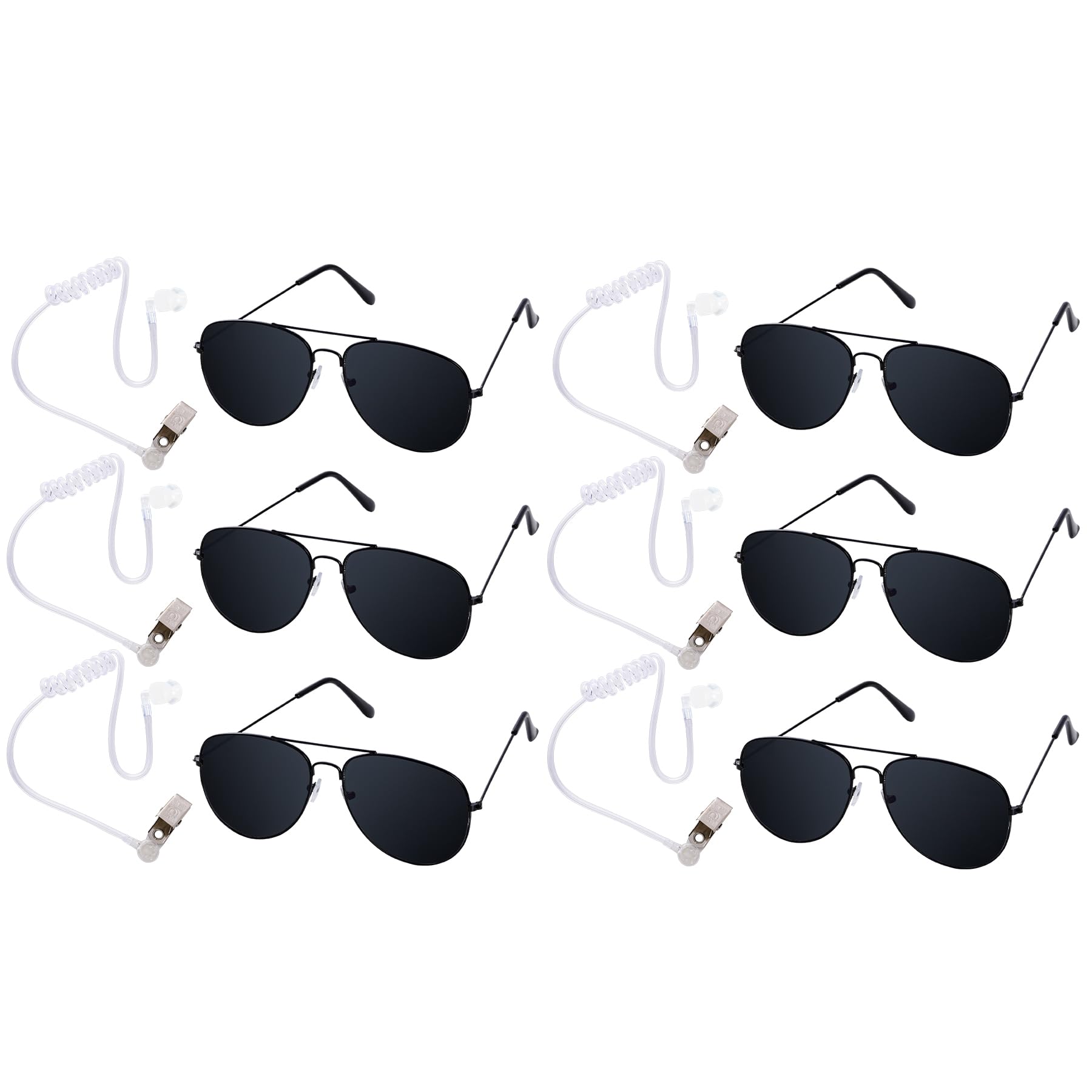 Sucrain 6 Pieces Playing Cosplay Toy Black Sunglasses With Earpiece Earplugs Ring Bearer For Halloween Costume