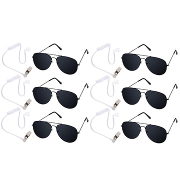 Sucrain 6 Pieces Playing Cosplay Toy Black Sunglasses With Earpiece Earplugs Ring Bearer For Halloween Costume