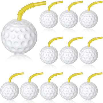 Golf Ball Cups with Lid and Straw 14 oz Golf Party Decorations Plastic Golf Party Favors Shaped Golf Decorations for Party Golf 