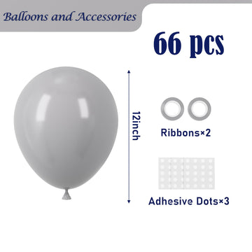 Voircoloria Gray Balloons, 66Pack 12Inch Grey Latex Party Balloons For Graduation, Wedding, Birthday, Gender Reveal, Baby Shower
