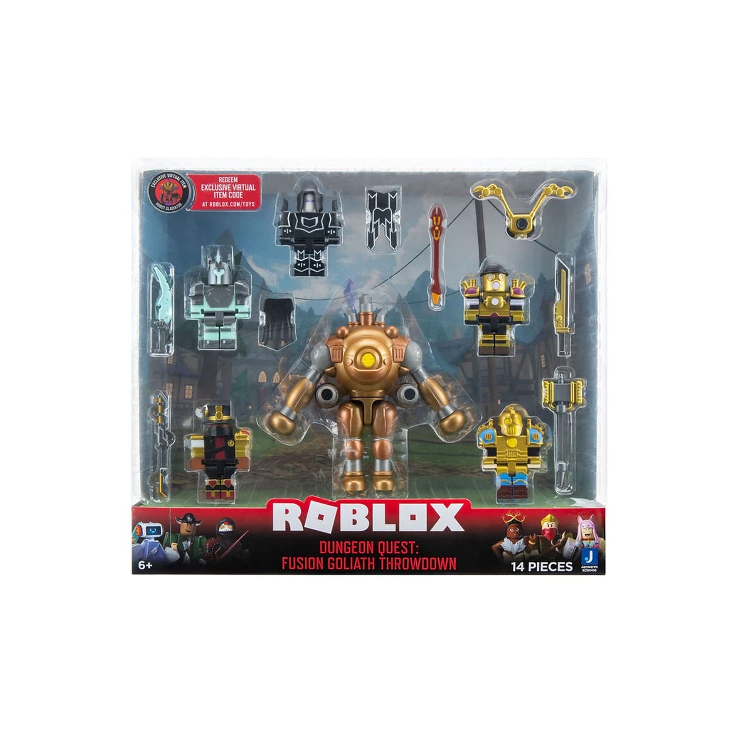 Roblox Action Collection Dungeon Quest Playset - Fusion Goliath, 9.17"x6.76"x2", Multicolor, Model 888 ROB0496, Includes Exclusive Virtual Item