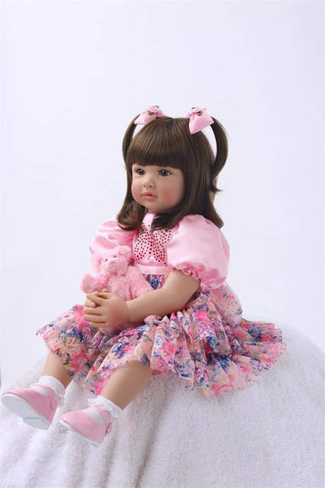 Icradle Cute 24 Inch 60 Cm Reborn Baby Doll Long Hair Girl Doll Soft Silicone Baby Real Life Baby Toddler Doll Toy For Ages 3+ (F)