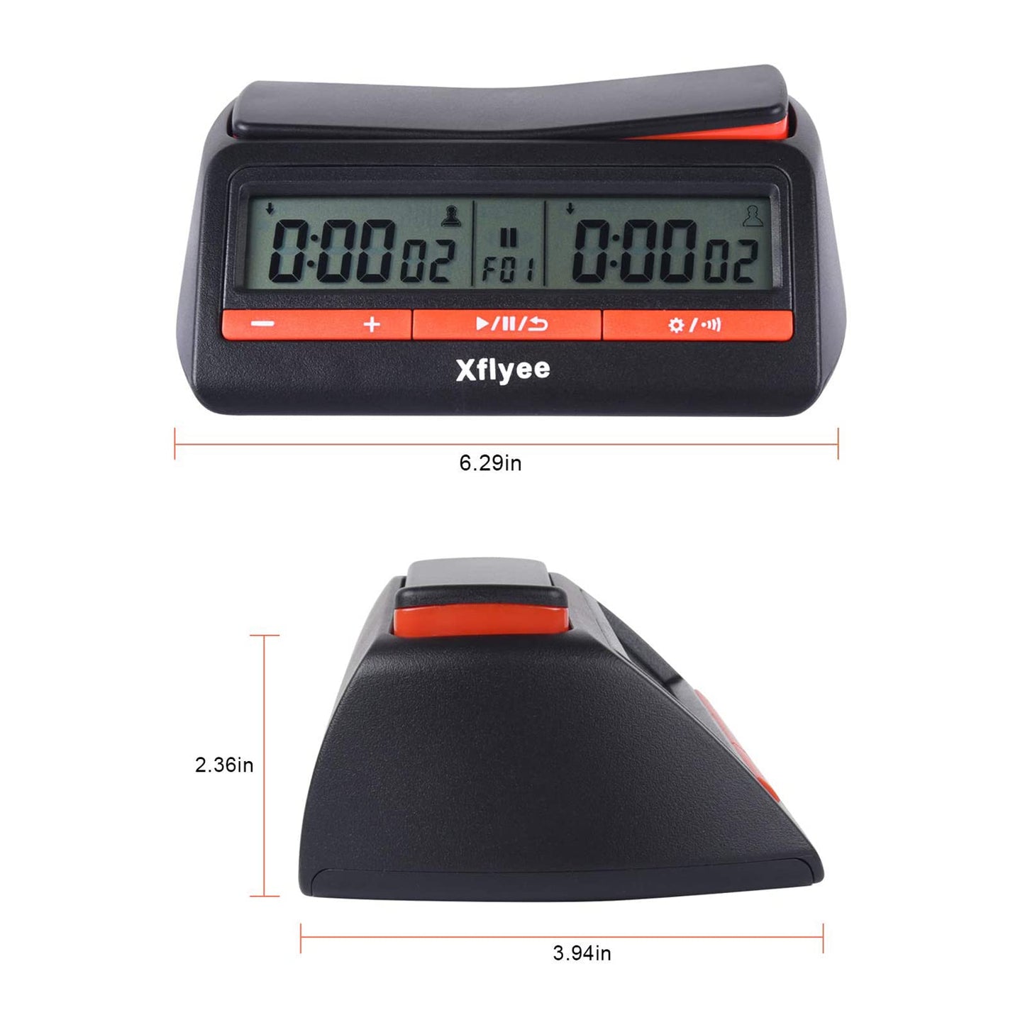 Xflyee Digital Chess Clock - Portable Timer with Bonus & Delayed Countdown, Red, Ideal for Board Games