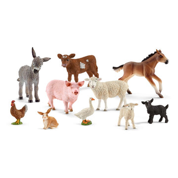 Schleich Farm World Farm Animal Toys For Kids Ages 3+, 10-Piece Mega Realistic Farm Animals Set With Donkey Figurine, Sheep, Pig Toy And More