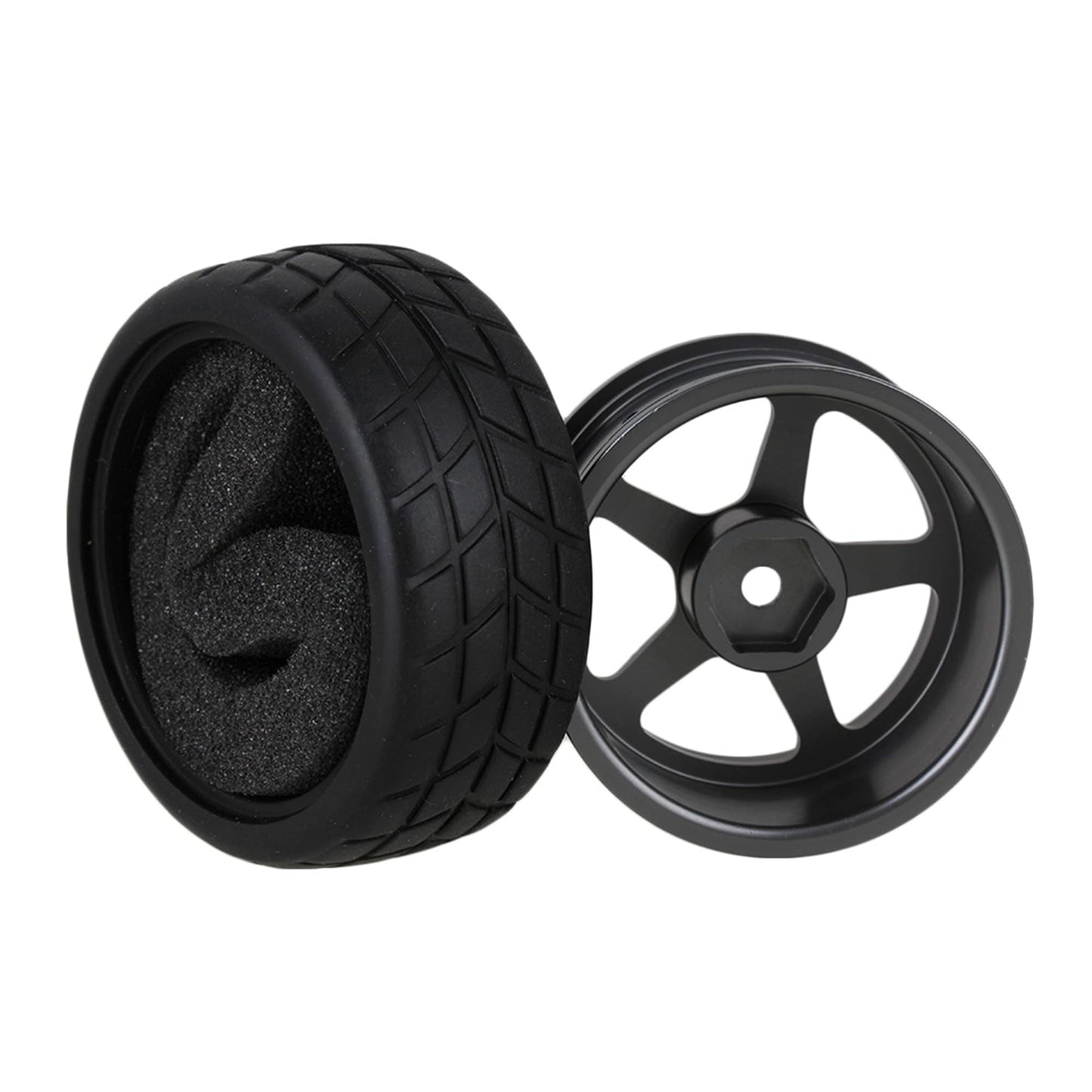 Mxfans Grey 5 Spoke Aluminium Alloy Wheel Rims & Black Square Pattern Rubber Tyres Tires For Rc 1:10 On Road Racing Car Set Of 4