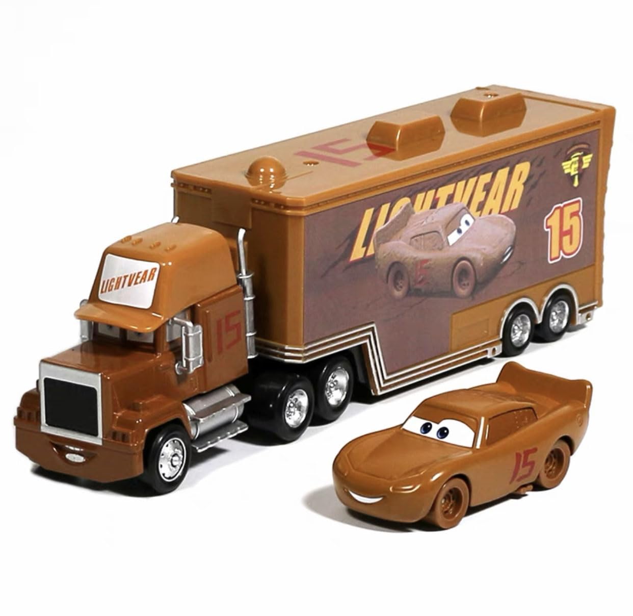 Wltk Movie Cars 2 3 Hauler Truck No.15 Muddy Mcqueen & Muddy Mcqueen Racer Speed 2Pcs Vehicles