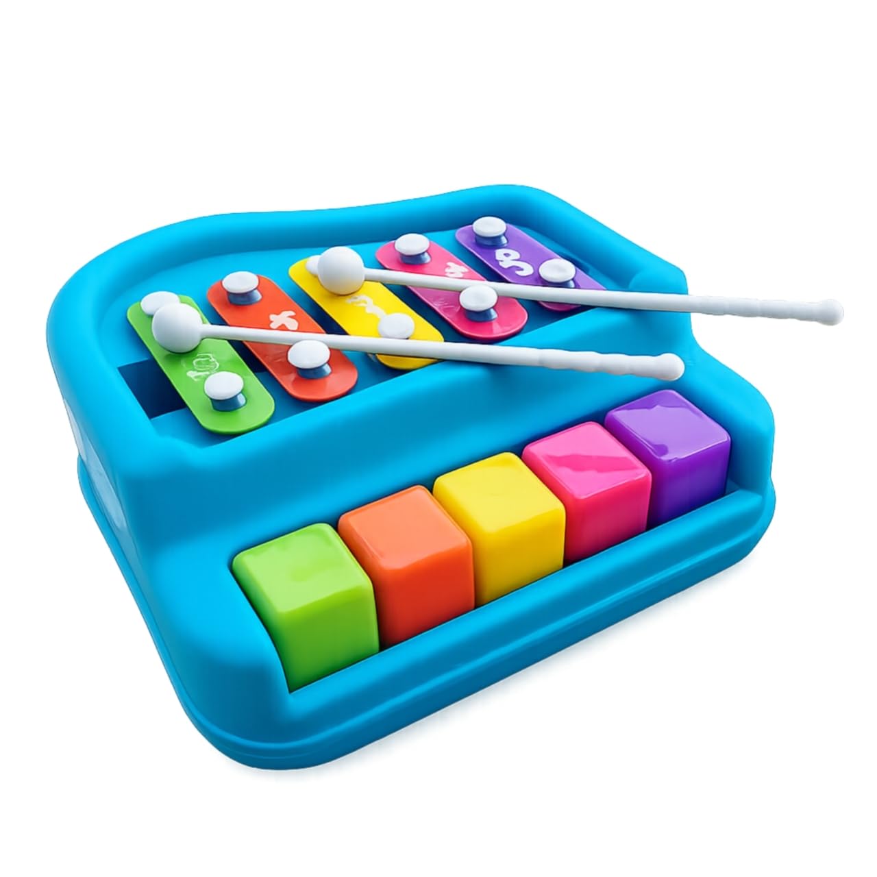 2 In 1 Xylophon Musica Toy For Kids With Colorful Keys And Drum Sticks  Musical Instrument Toy For Baby (Blue)