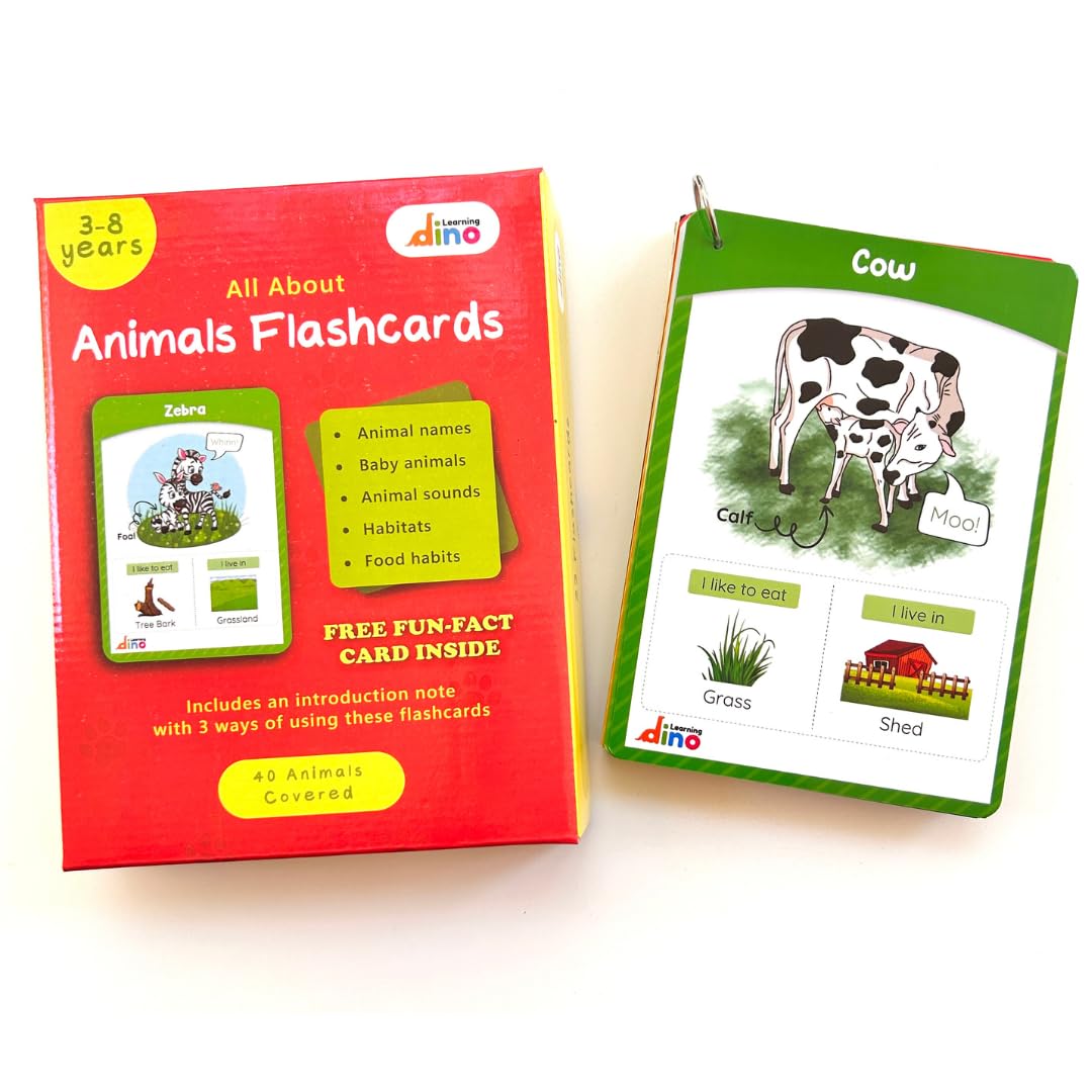 Learning Dino Animals And Their Babies Flashcards | Animal Sound | Animal Habitat Flashcards For 3 Year Plus  40 Animals  Non 