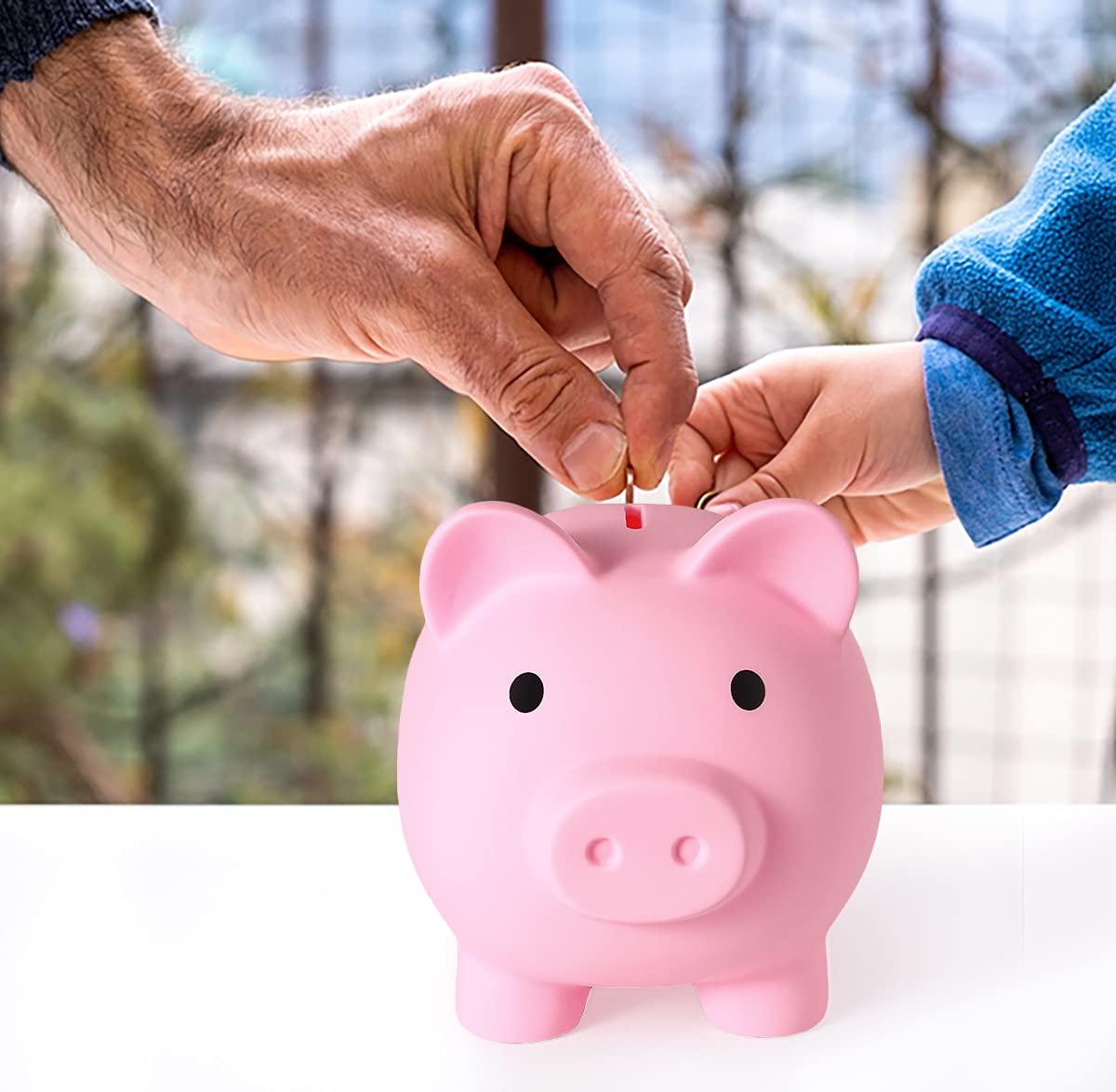 PJDRLLC Large Piggy Bank - Unbreakable Plastic Coin Bank for Kids, Pink, Model FD-61