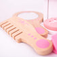 Bigjigs Toys Wooden Kids Vanity Case - 11pc Vanity Kit & Accessories with Pink Polka Dot Carry Bag, Ideal Pretend Play Toy & Gif