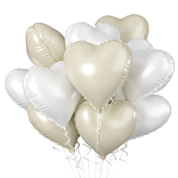 Biapian Cream Heart Balloons, 18 Inch Sand White Heart Shape Balloons Foil, 10 Pcs Beige Heart Balloons And White Foil Balloons