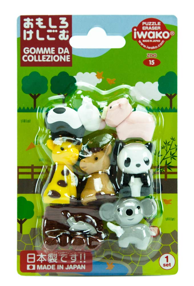 Iwako Japanese Puzzle Take Apart Erasers Zoo Animals Set of 7
