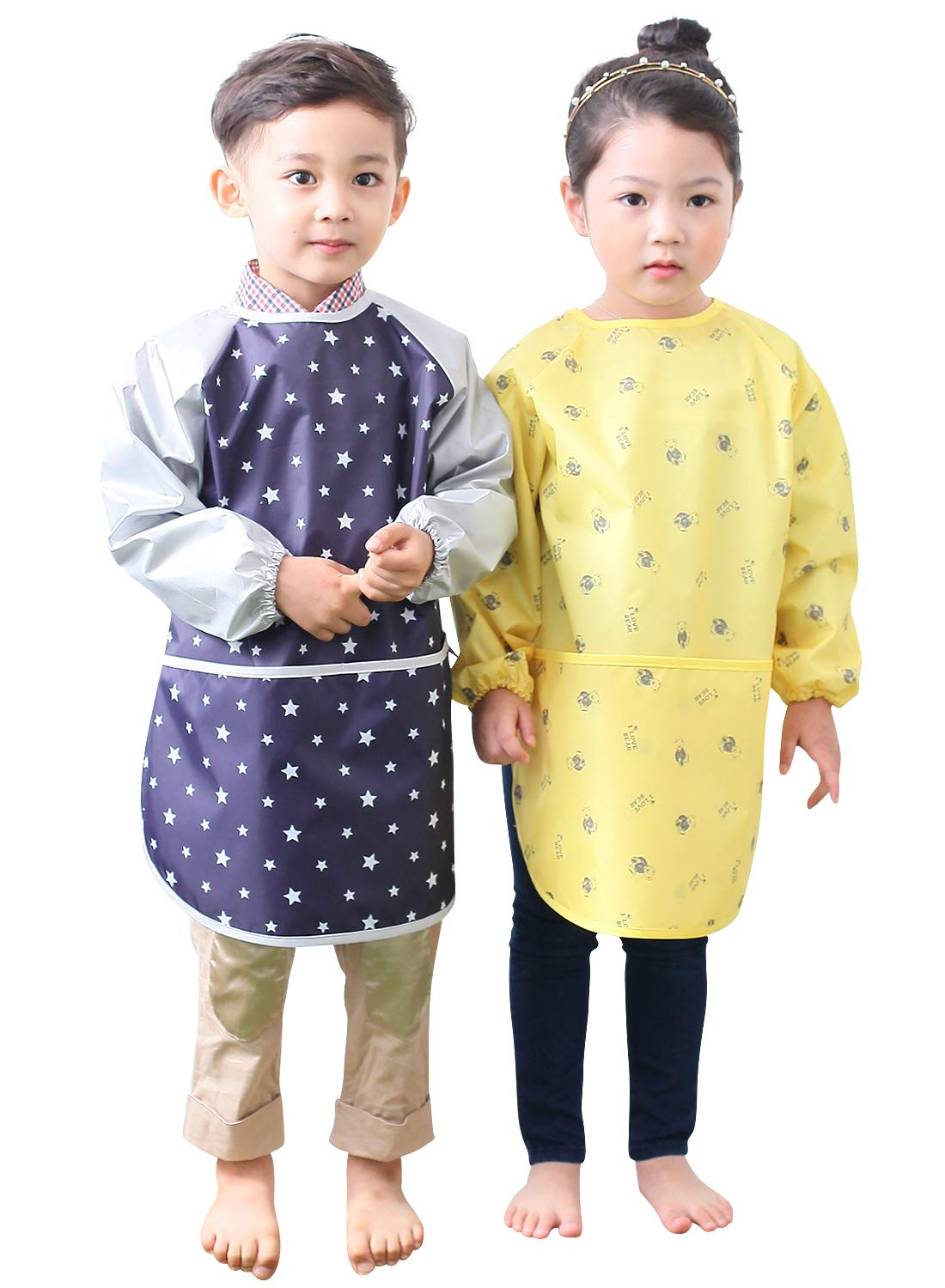 Plie Waterproof Kids Art Smocks 37 Colors (Age 1-10, S-XXL size), Yellow Bear (05-S)