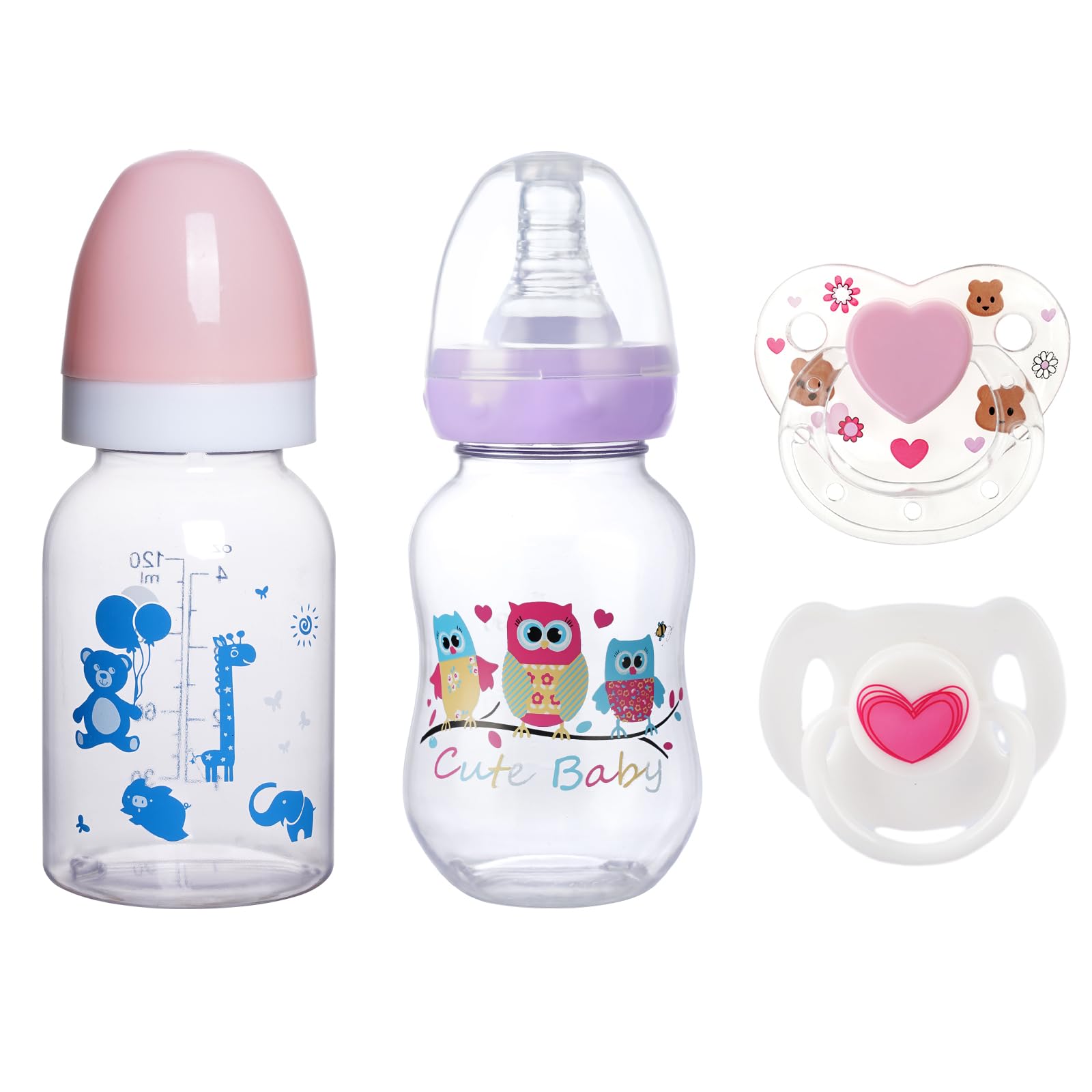 Jizhi 4 Pcs Baby Doll Bottles Set With Magnetic Pacifiers, Baby Doll Accessories For Reborn Baby Doll, Pretend Play Feeding Toy Kids Gift (Pink/Purple)