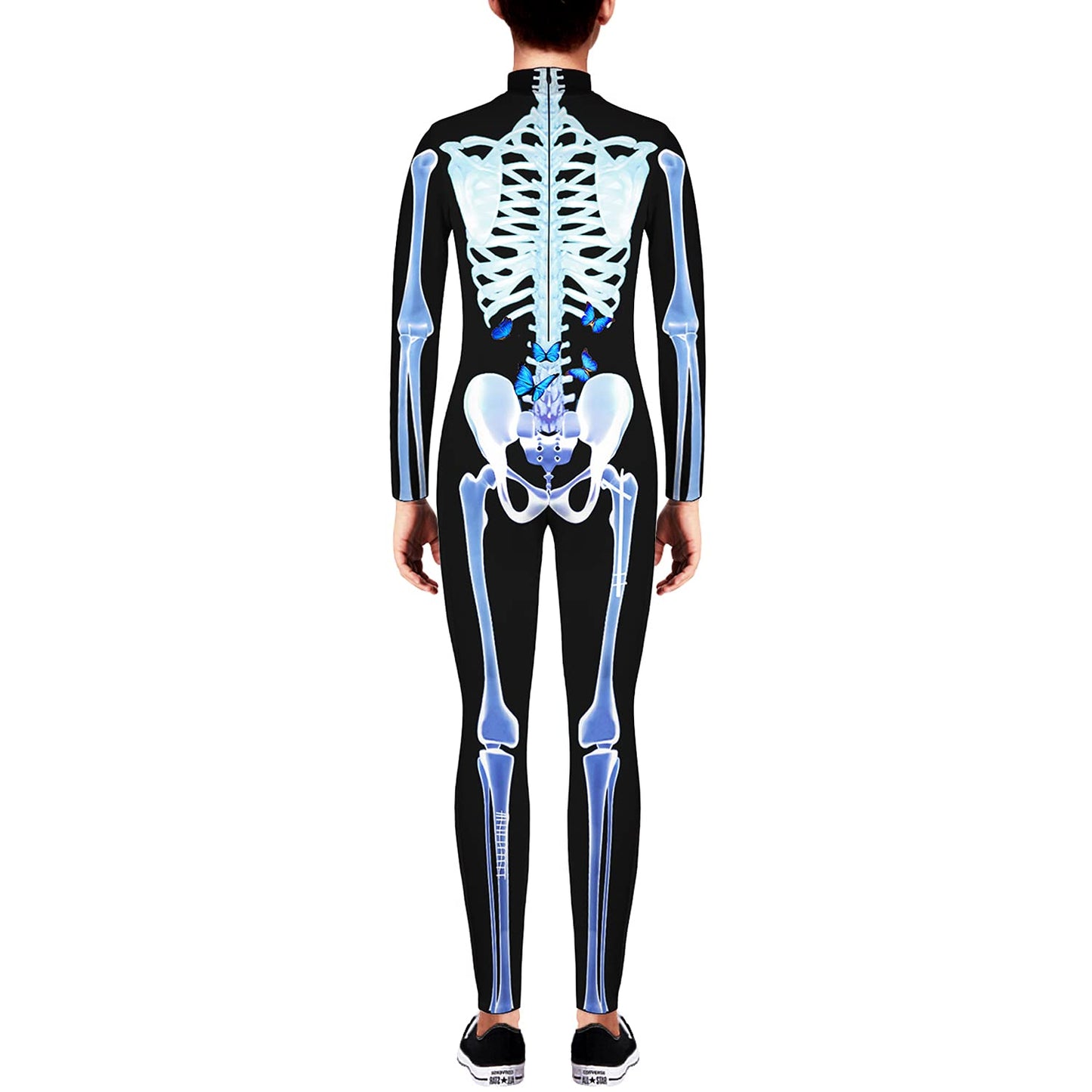 Remimi Halloween Skeleton Costume For Girl Boys Scary Cosplay 3D Print Zip Up Back Outfit Bodysuit Blue Butterfly L