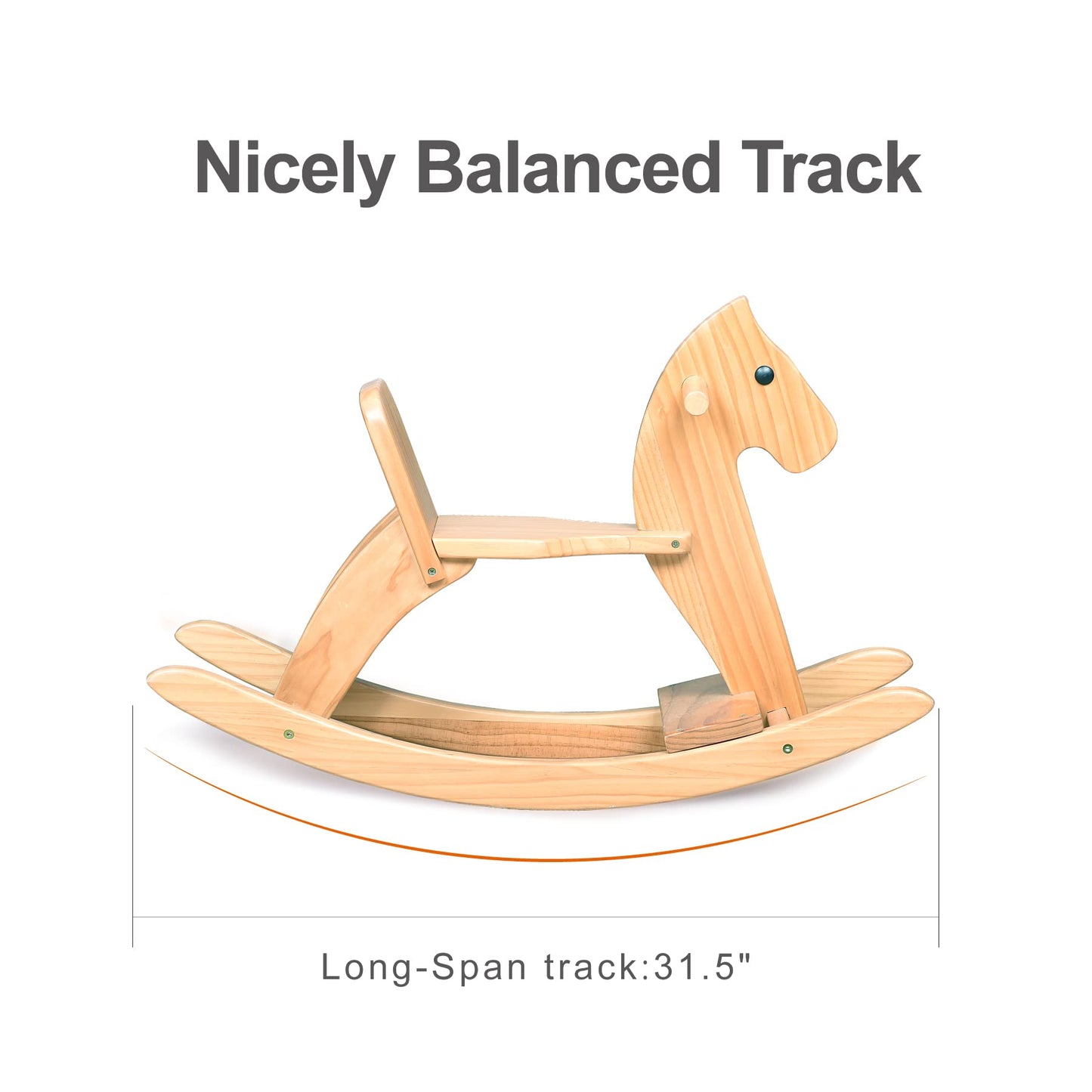KRAND Wooden Rocking Horse Toy for Kids - Classic Design, Natural Color, 31.5"x9.8"x20.5", Safe Backrest, Fine Workmanship