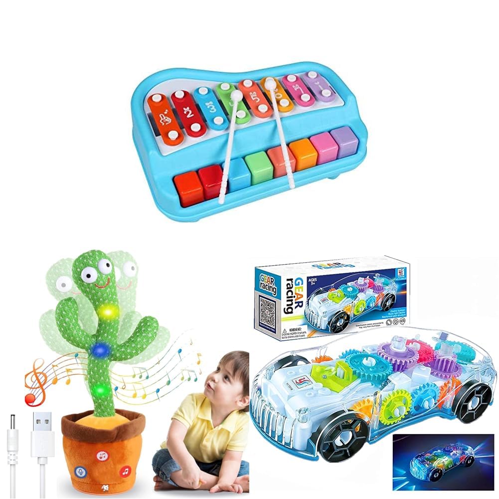 Storio 8Tone Xylophone Piano Toy, Talking Cactus With Led & 3D Baby Car Toy With Music And Light | Educational & Musical Toys F