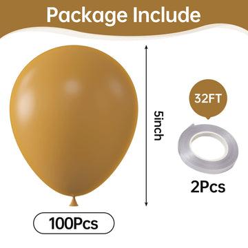 Kalor Retro Khaki Balloons,100 Pcs 5 Inch Mini Matte Latex Balloons For Balloon Garland Arch, Birthday Decoration, Wedding Party, Baby Shower Decorations