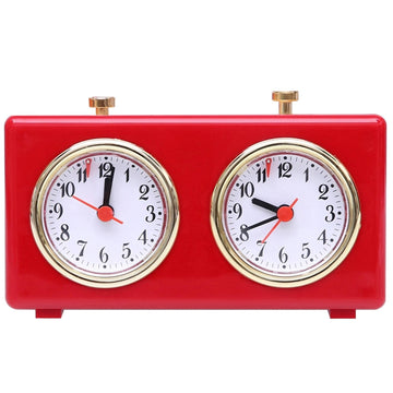 Retro Analog Chess Clock Timer - Wind-Up Mechanical Chess Clock With Large Easy-To-Read Dials, No Battery Needed (Red)