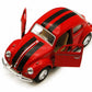 Set of 4 Cars: 5'' Classic 1967 Volkswagen Beetle with Racing Stripes 1:32 Scale (Blue/Red/White/Yellow)