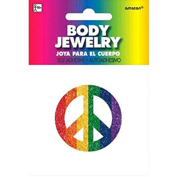 Amscan Glitter Spirit Peace Sign Accessory Body Jewelry, 1, Rainbow