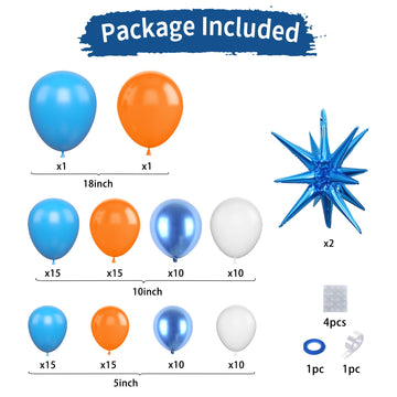 Orange And Blue Balloon Garland Arch Kit,Orange Blue White Balloons With Star Foil Balloons For Birthday Decoration Wedding Baby Shower Engagement Diy Decoration Party Supplies